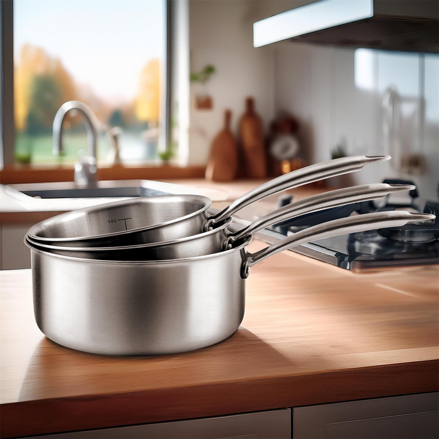 Gourmet - lot de 3 casseroles 16-18-20 cm en inox multi-couches - cuisinox amefa