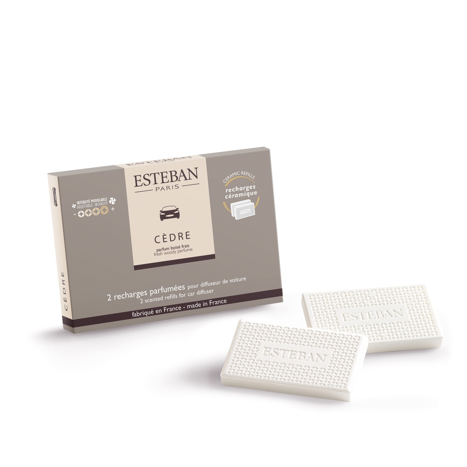 Lot de 2 recharges cèdre pour diffuseur de voiture & pochette à parfum - esteban