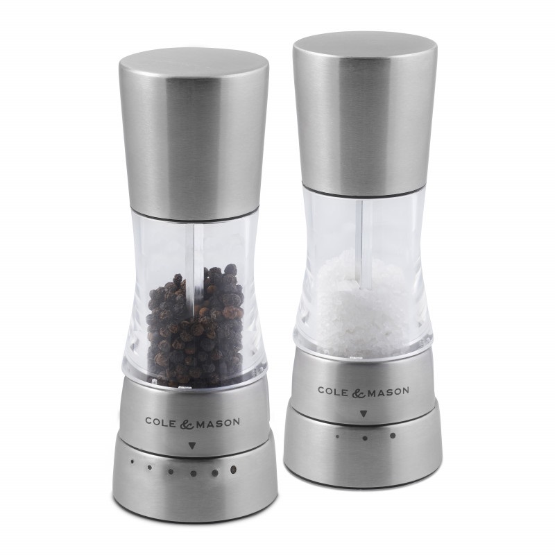 Coffret 1 moulin a sel et 1 moulin a poivre derwent inox 16 cm - cole et mason