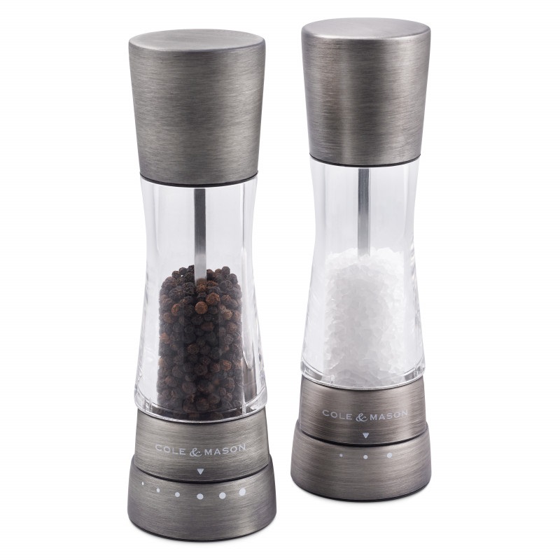 Coffret 1 moulin a sel et 1 moulin a poivre derwent titanium 19 cm - cole et mason