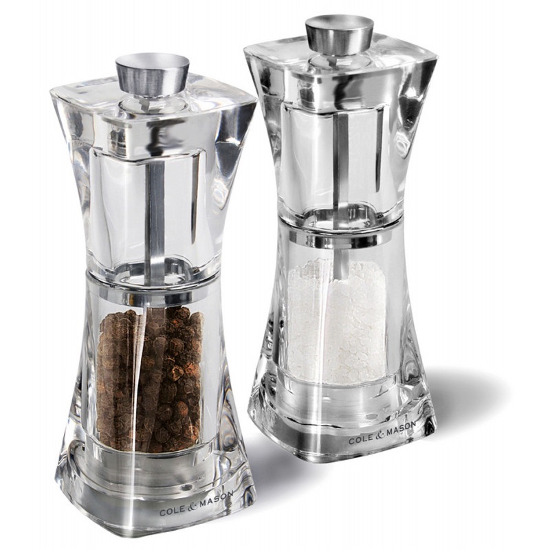 Coffret moulins a sel et a poivre crystal 125 mm - cole et mason