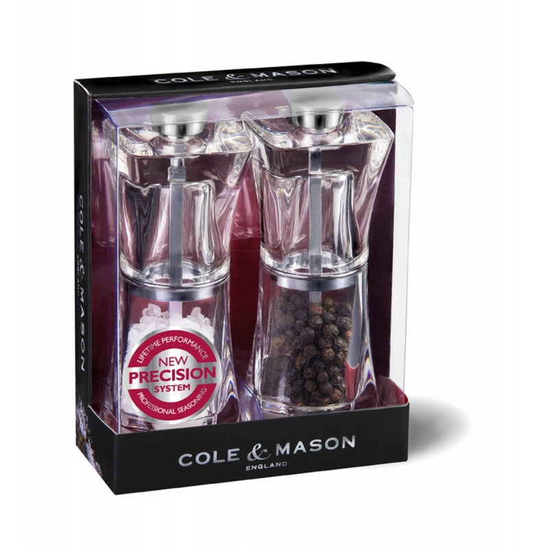 Coffret moulins a sel et a poivre crystal 125 mm - cole et mason