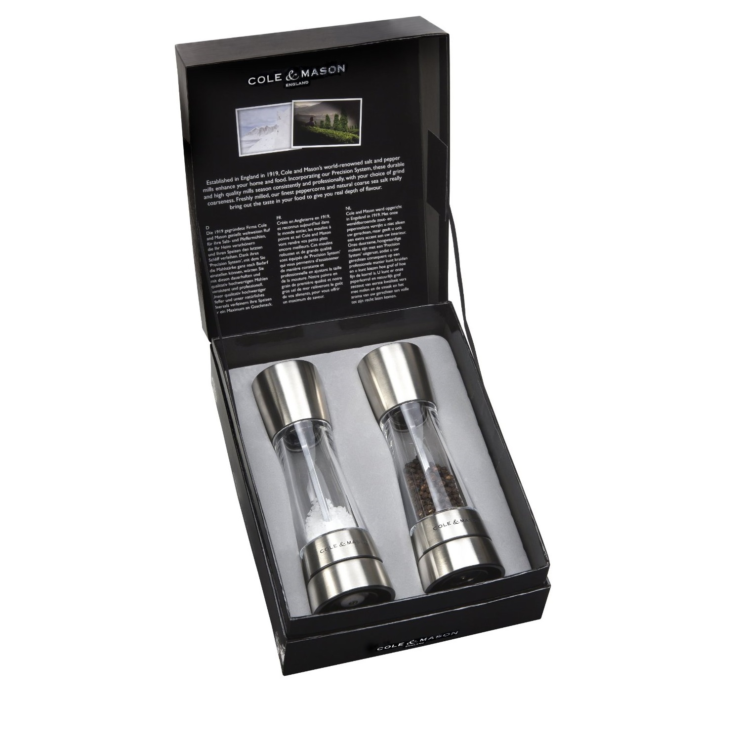 Coffret 1 moulin a sel et 1 moulin a poivre derwent inox - cole et mason