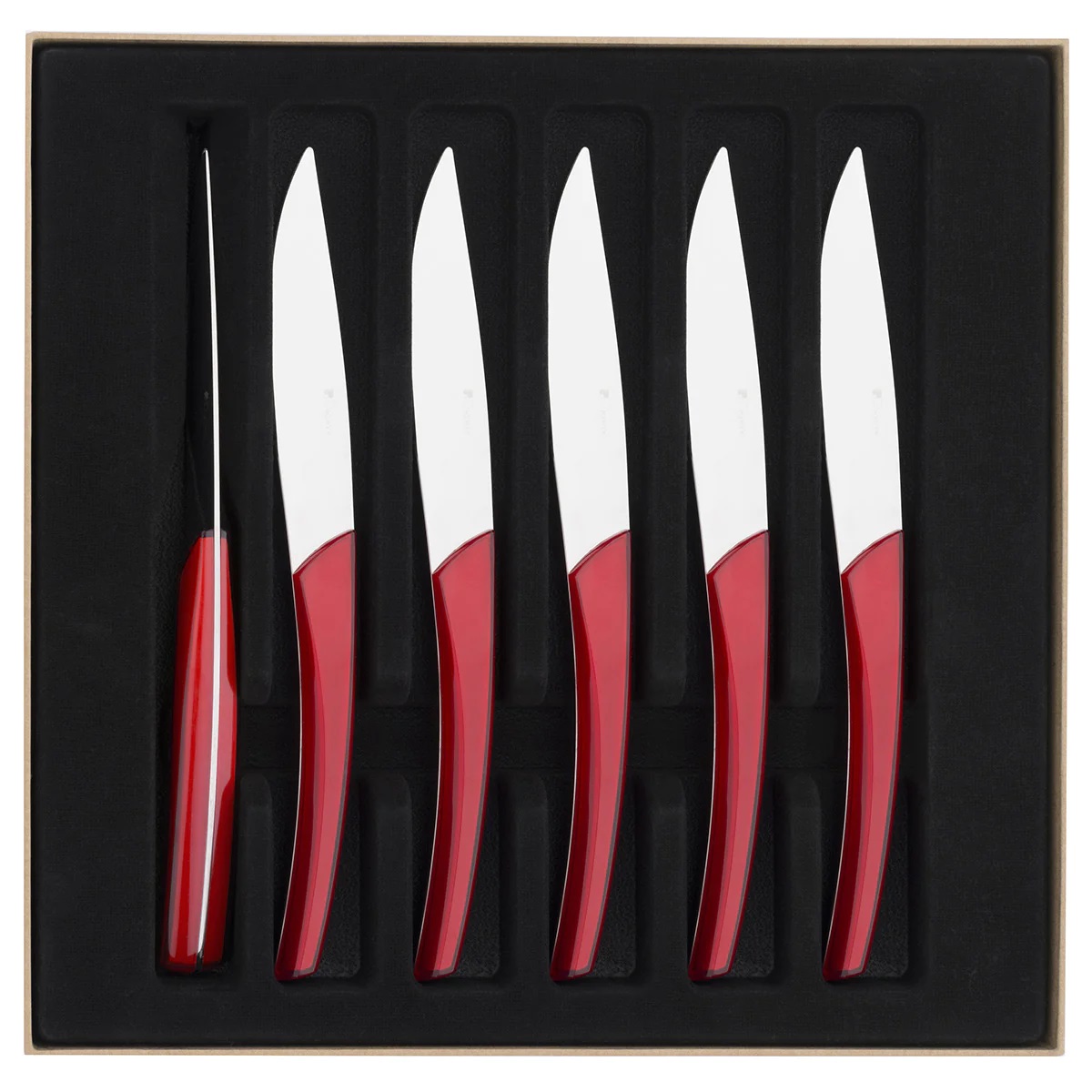 Coffret 6 couteaux à lames lisse quartz rouge - guy degrenne