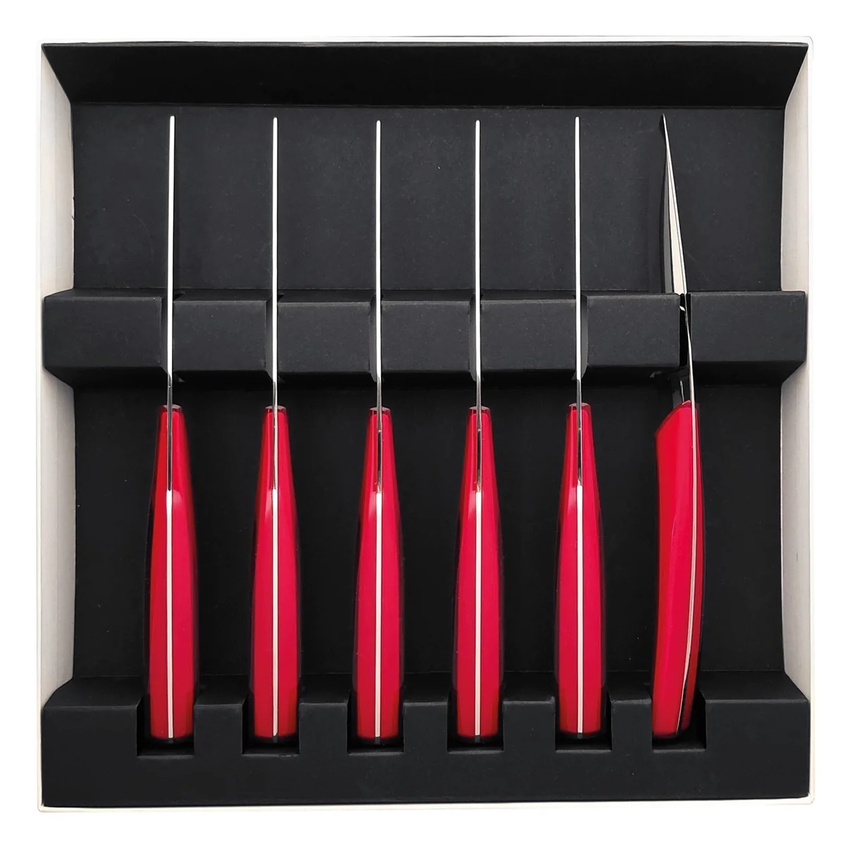 Coffret 6 couteaux à lames lisse quartz rouge - guy degrenne