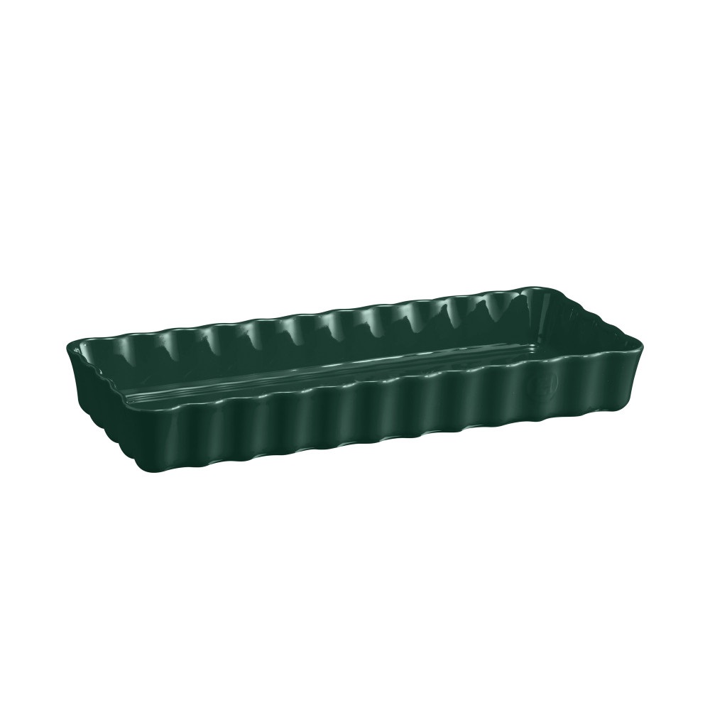 Plat à tarte ou tourtière rectangulaire longue en céramique vert cèdre - emile henry 