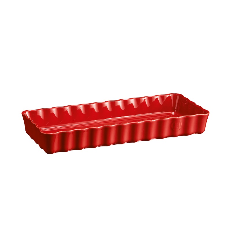 Plat a tarte tourtiere rectangulaire longue 36 x15 cm rouge grand cru- emile henry 