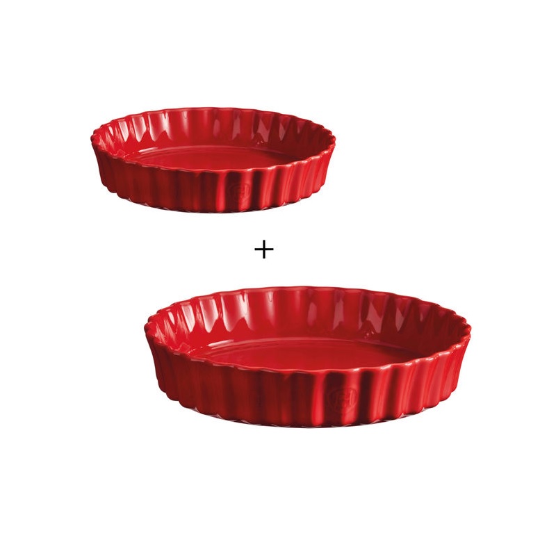 Lot de 2 plats a tarte tourtieres haute 28 cm et 24 cm rouge grand cru - emile henry 