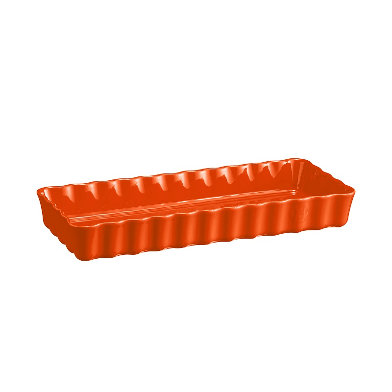 Plat a tarte tourtiere rectangulaire longue 36 x15 cm orange toscane - emile henry 