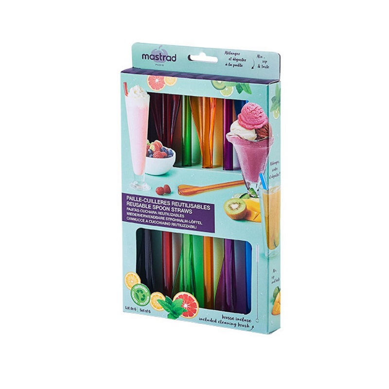 Lot de 6 melangeurs pailles cuilleres a cocktail - mastrad