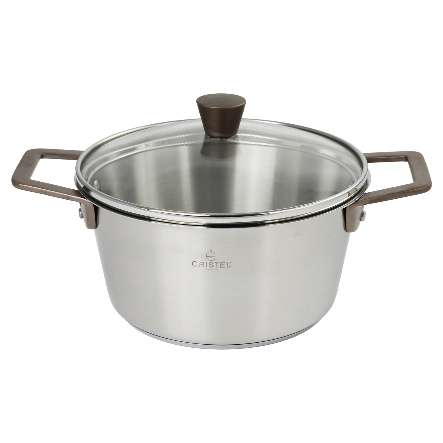 Faitout inox brossé poignée cuivré avec couvercle collection bicentenaire ø16cm - cristel