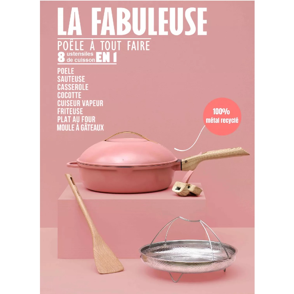 La fabuleuse ustensile de cuisson 8 en 1 sauteuse corps rose pivoine 24 cm - cookut