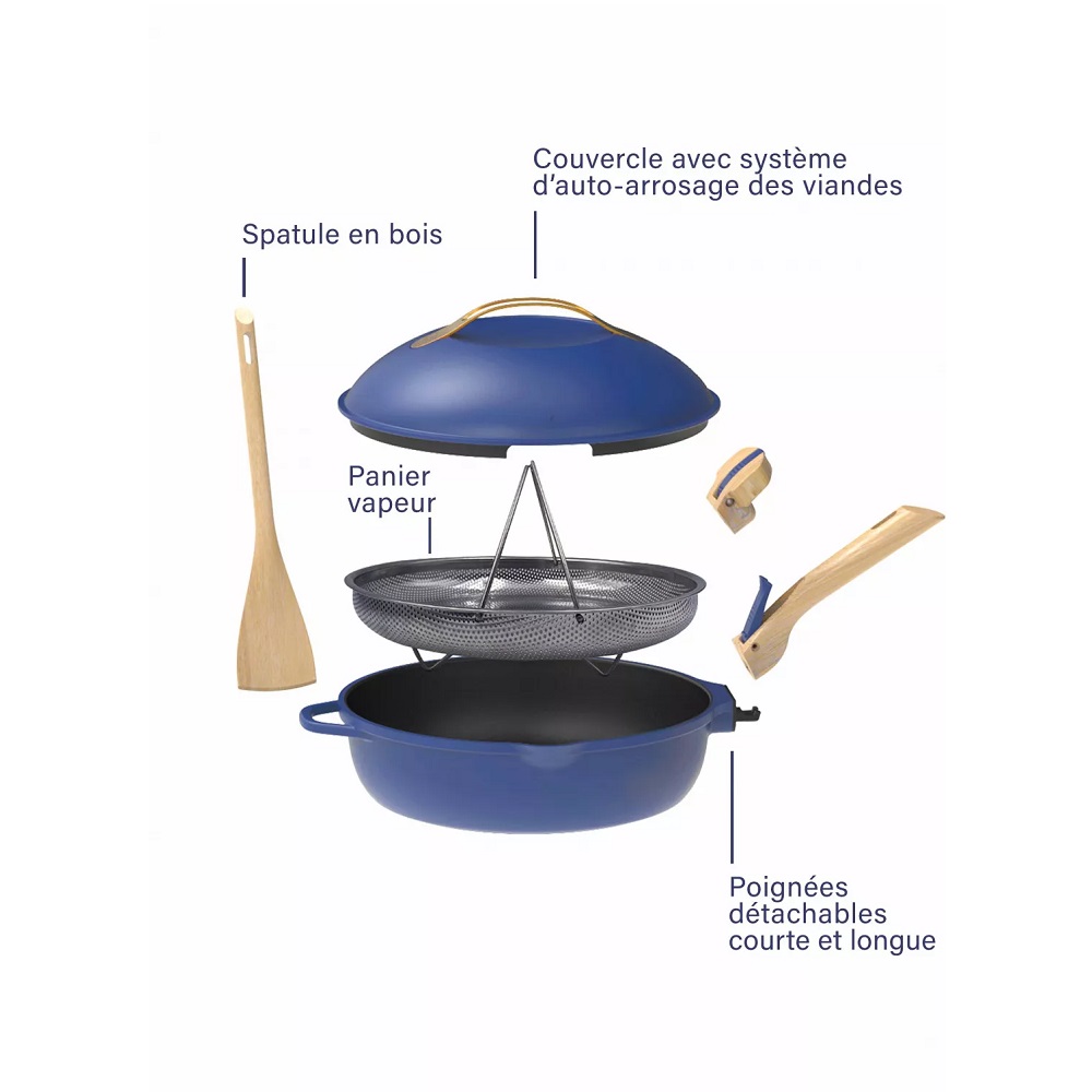 La fabuleuse ustensile de cuisson 8 en 1 sauteuse corps bleu saphir 28 cm - cookut