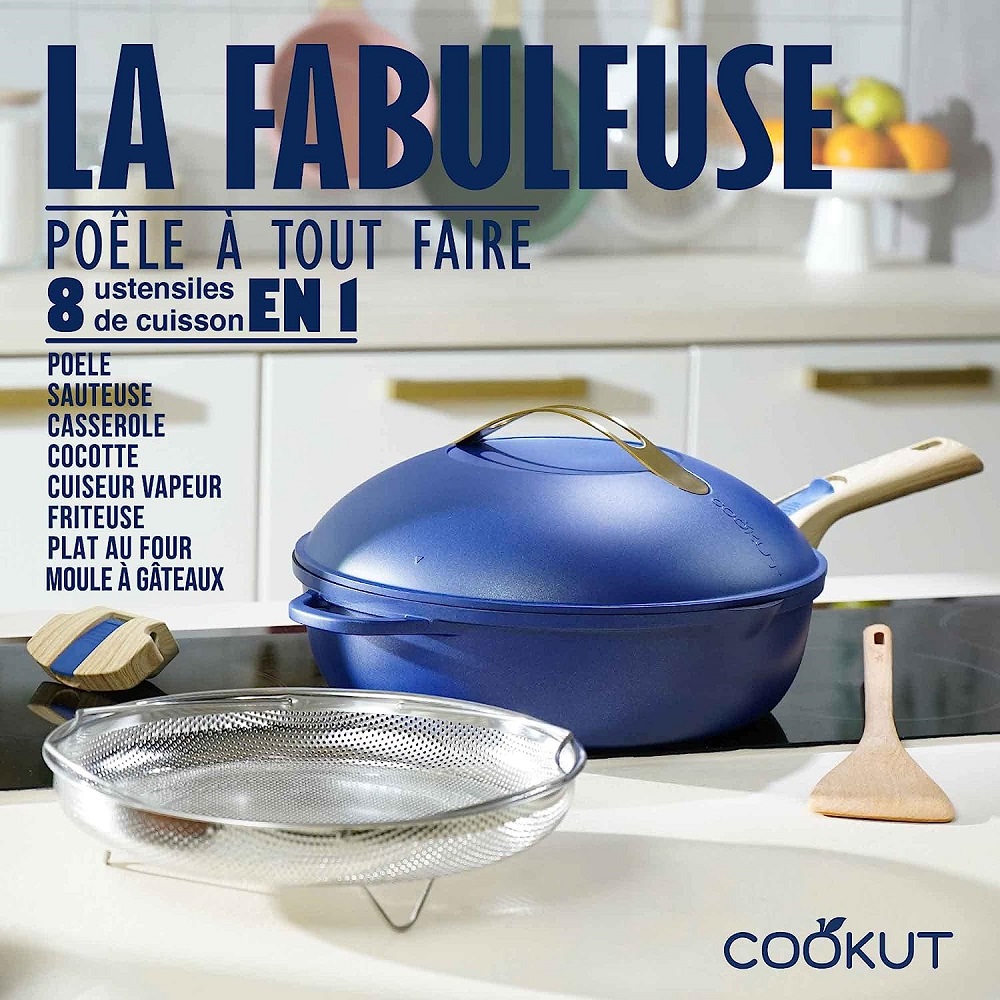 La fabuleuse ustensile de cuisson 8 en 1 sauteuse corps blanc meringue 28 cm - cookut