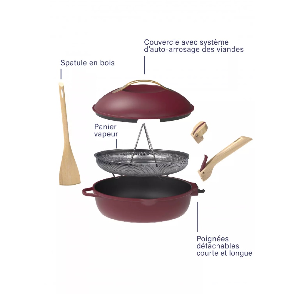 La fabuleuse ustensile de cuisson 8 en 1 sauteuse corps rouge rubis 28 cm - cookut