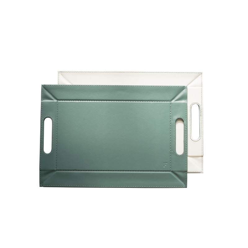 Plateau set de table bicolore 45 x 35 cm vert celadon - blanc - freeform