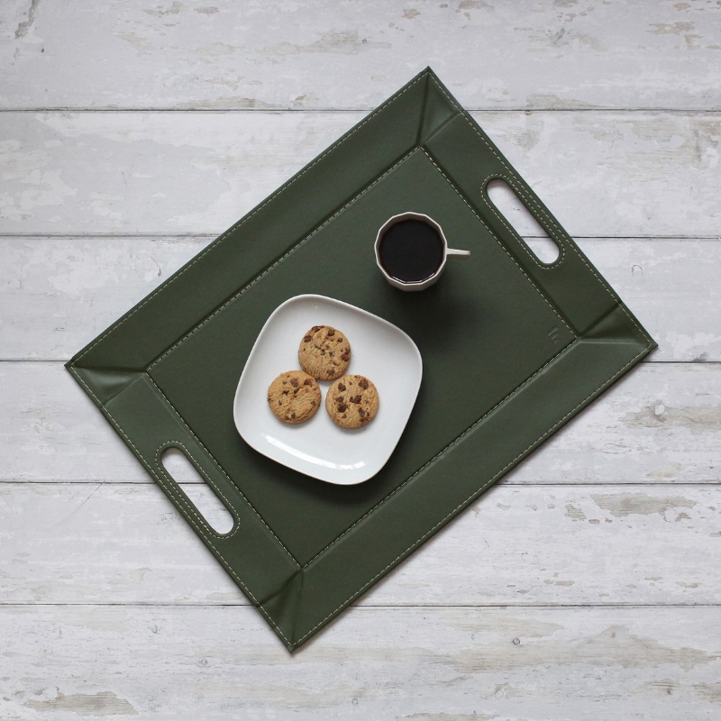 Plateau set de table bicolore vert olive - ivoire 45x35 cm - freeform