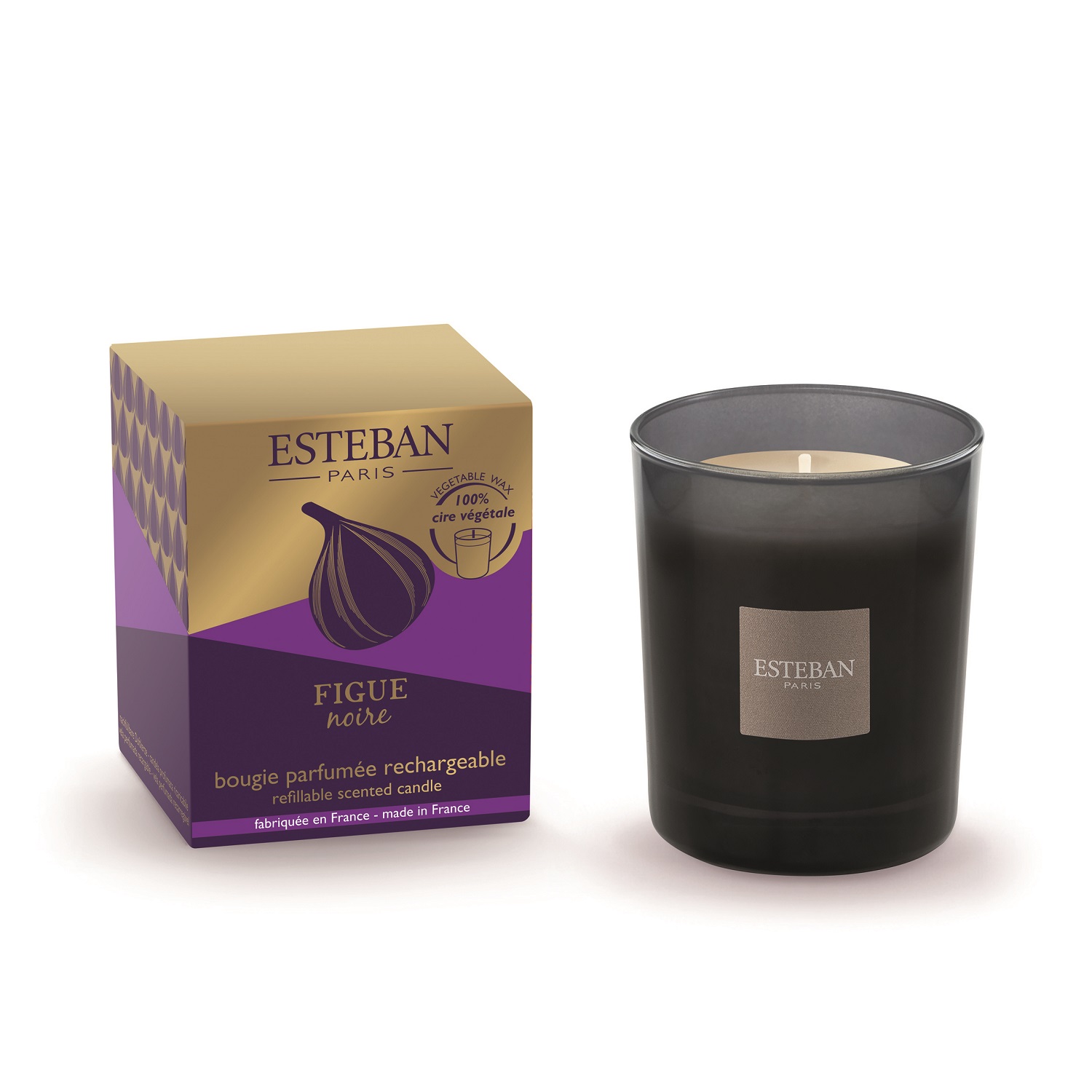 Figue noire, bougie parfumée initiale rechargeable 180g - esteban