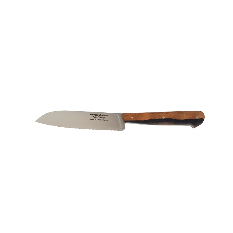 Couteau happy tradi multi-usages micro-denté, ébène aubier 24 cm - goyon chazeau