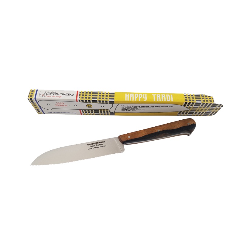 Couteau happy tradi multi-usages micro-denté, ébène aubier 24 cm - goyon chazeau