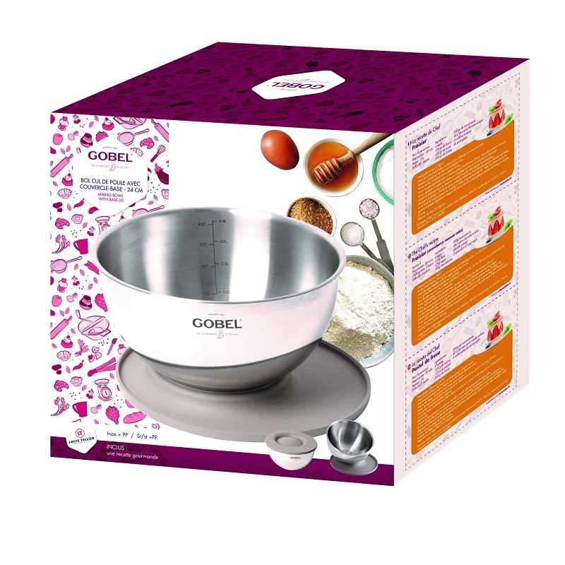 Bol cul de poule en inox avec couvercle 24 cm - gobel