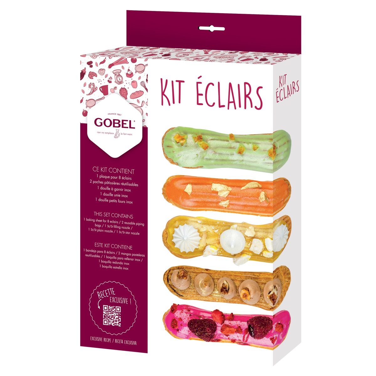 Kit à éclairs plaque + 2 poches pâtissiière + 3 douilles- gobel