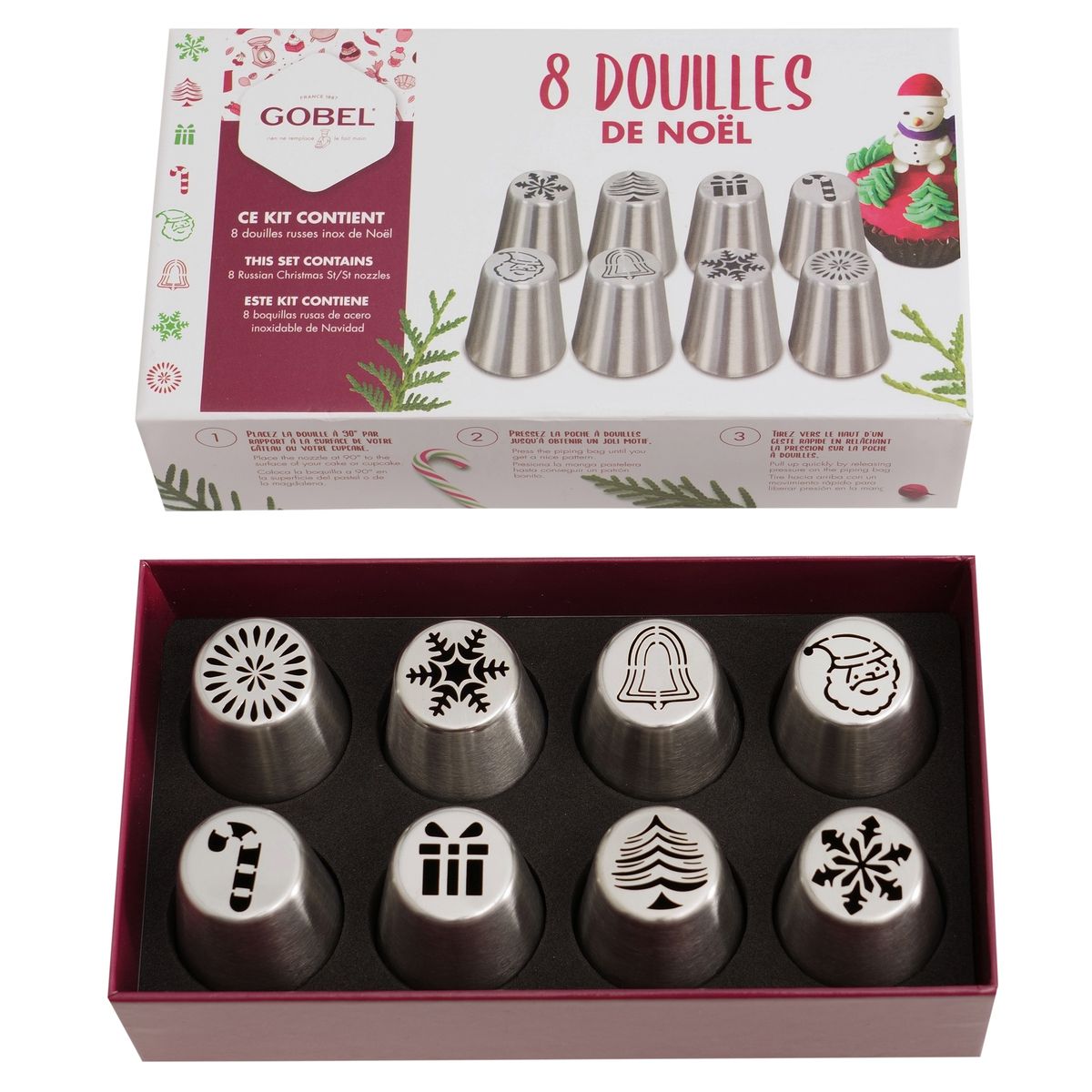 Coffret de 8 douilles à pâtisserie - spéciales noël - gobel 