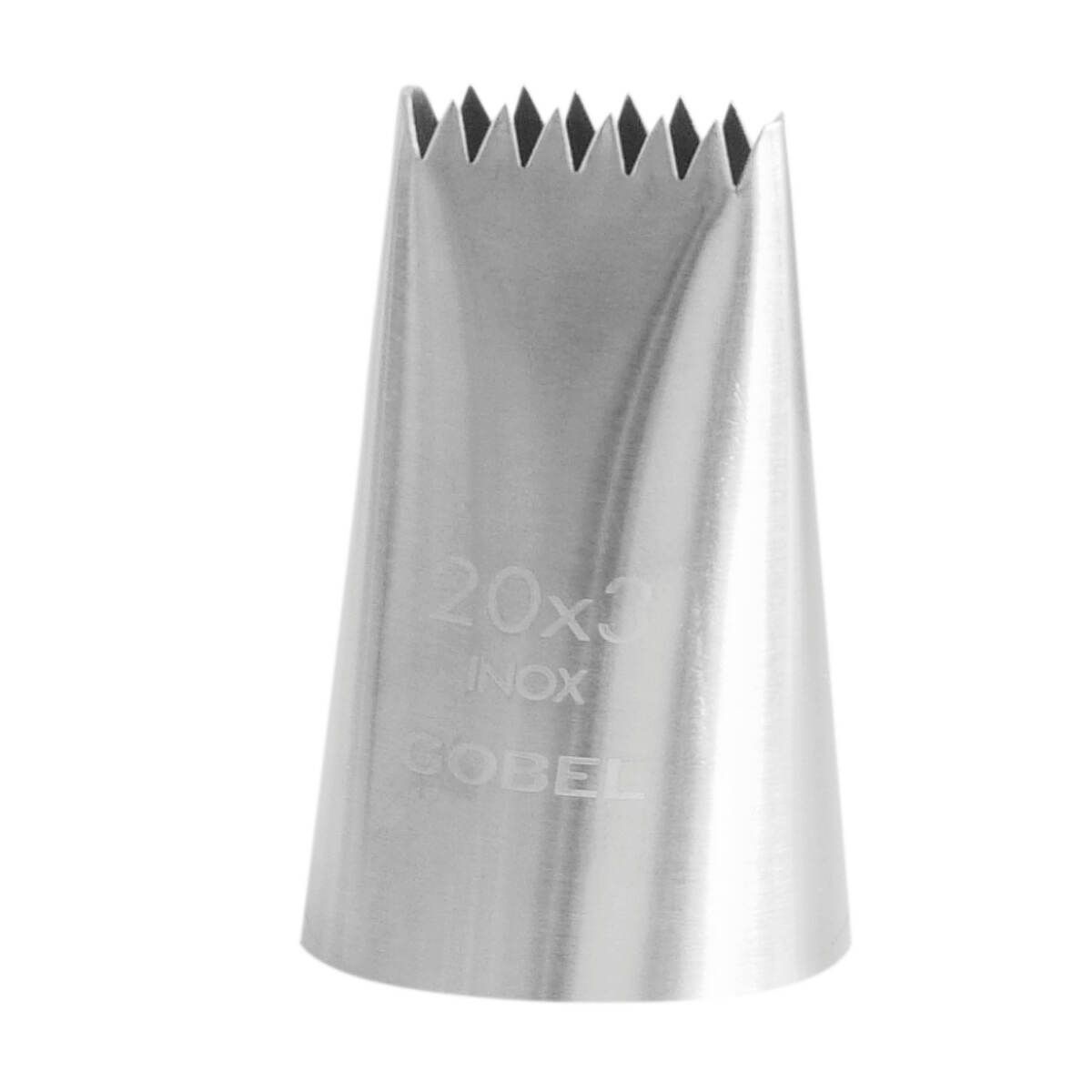 Douille à pâtisserie à bûche cannelée - inox - 20 x 3 mm - 6 dents - gobel