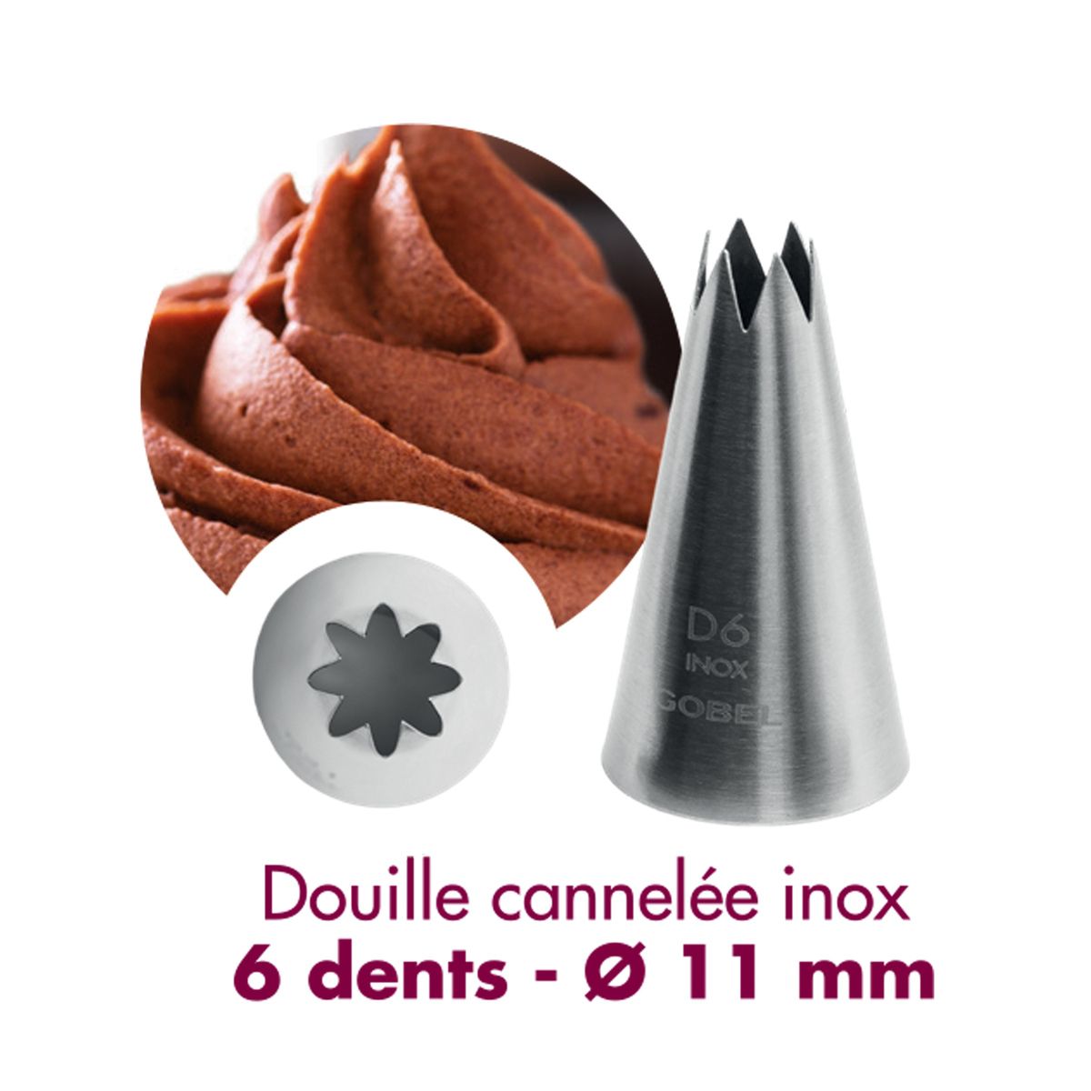 Douille à pâtisserie cannelée - inox - 6 dents - ø 11 mm - gobel