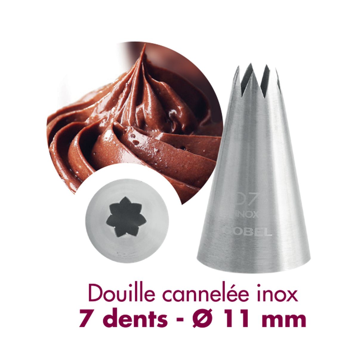 Douille à pâtisserie cannelée - inox - 7 dents - ø 13 mm - gobel
