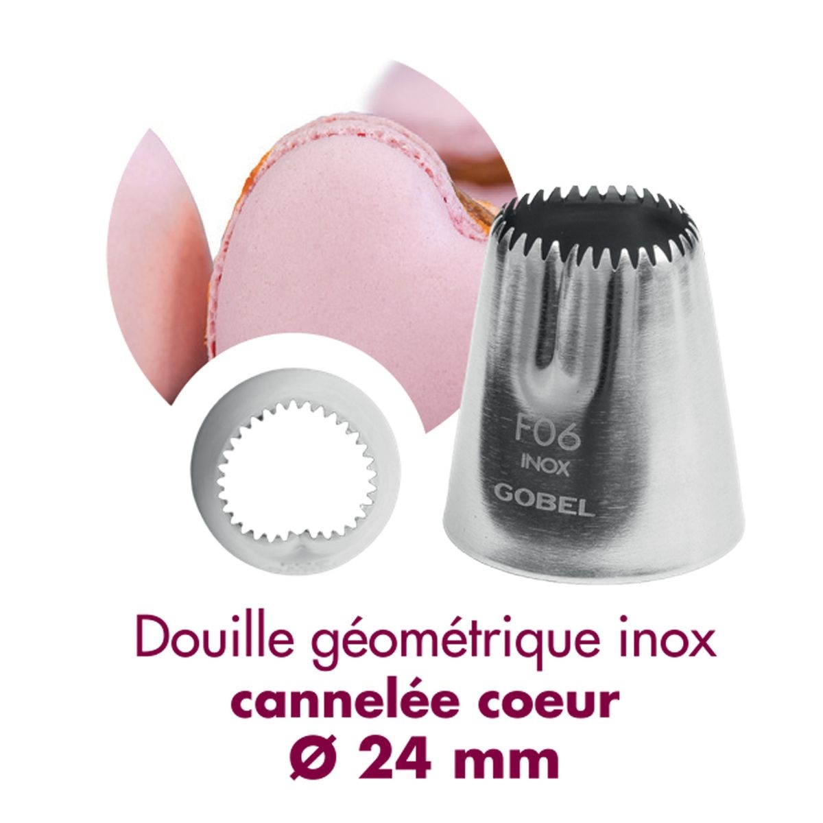 Douille à pâtisserie geométriqie cannelée coeur - inox - ø 24 mm - gobel