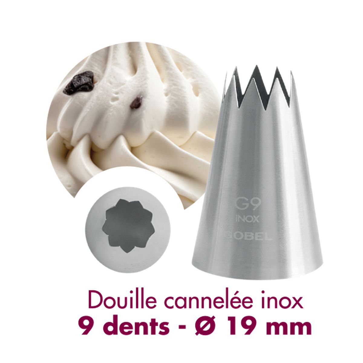 Douille à pâtisserie cannelée - inox - 9 dents - ø 19 mm - gobel
