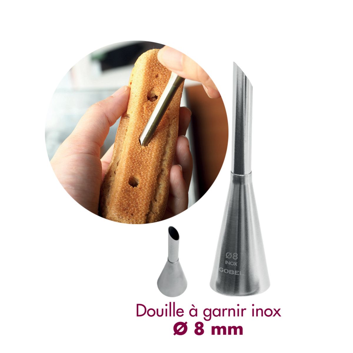 Douille à pâtisserie à garnir - inox - ø 8 mm - gobel