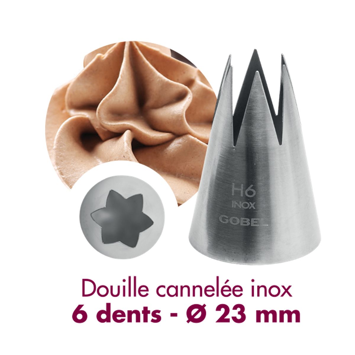 Douille à pâtisserie cannelée - inox - 6 dents - ø 23 mm - gobel