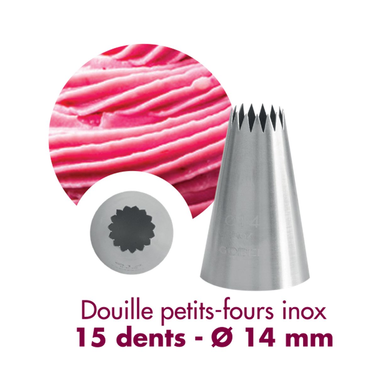 Douille à pâtisserie à petits fours - inox - 15 dents - ø 14 mm - gobel