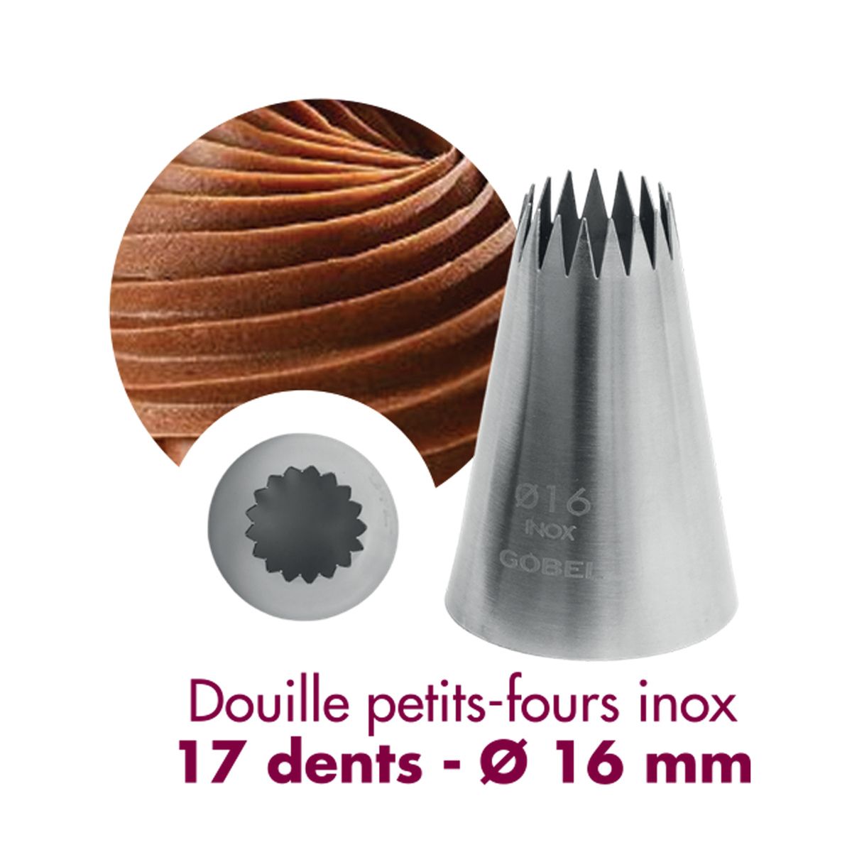 Douille à pâtisserie à petits fours - inox - 17 dents - ø 16 mm - gobel