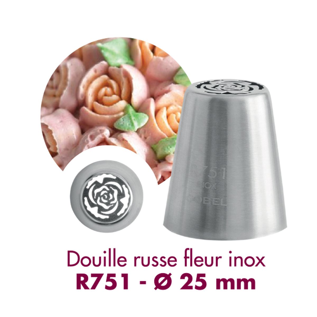 Douille à pâtisserie russe fleur rose r751 - inox - ø 25 mm - gobel
