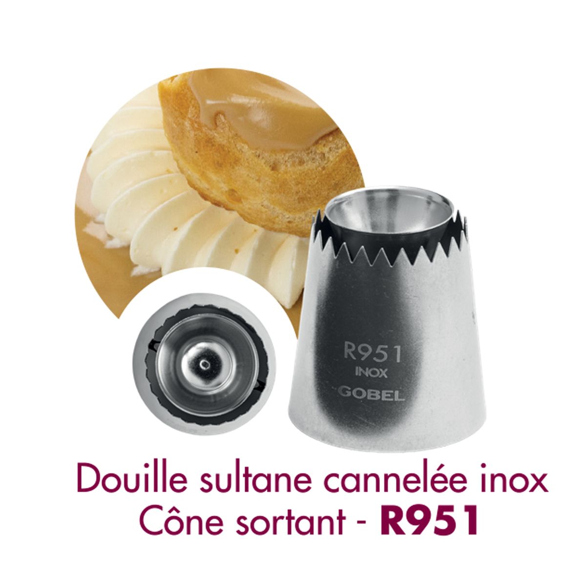 Douille à pâtisserie sultane cannelée - cône sortant - inox - ø 30 mm - gobel