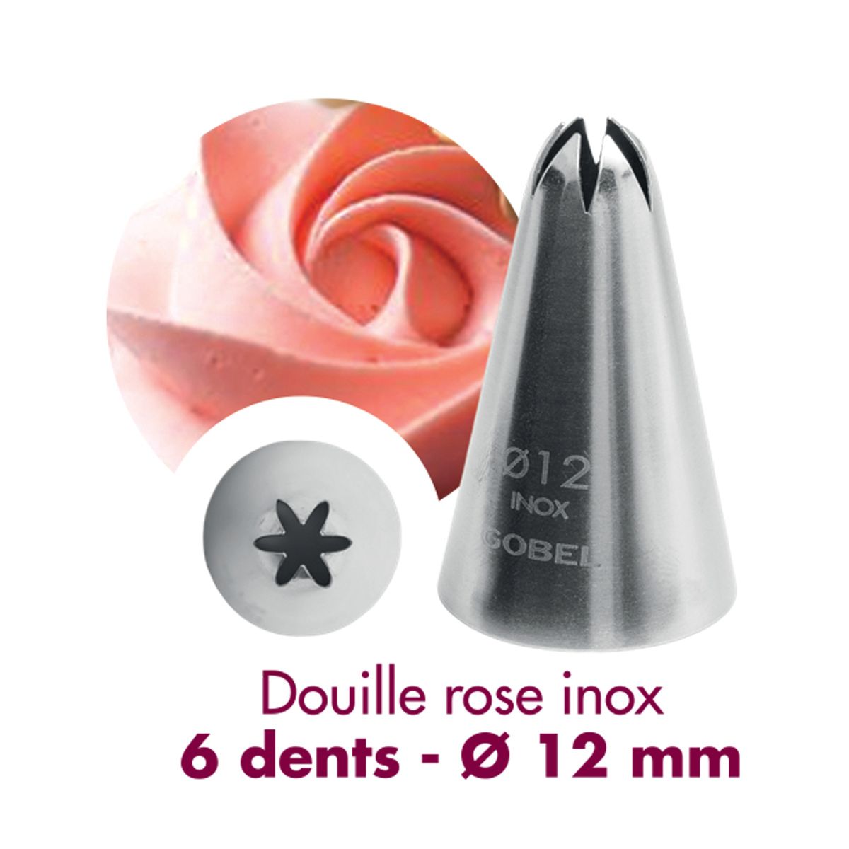 Douille à pâtisserie rose - inox - 6 dents - ø 12 mm - gobel