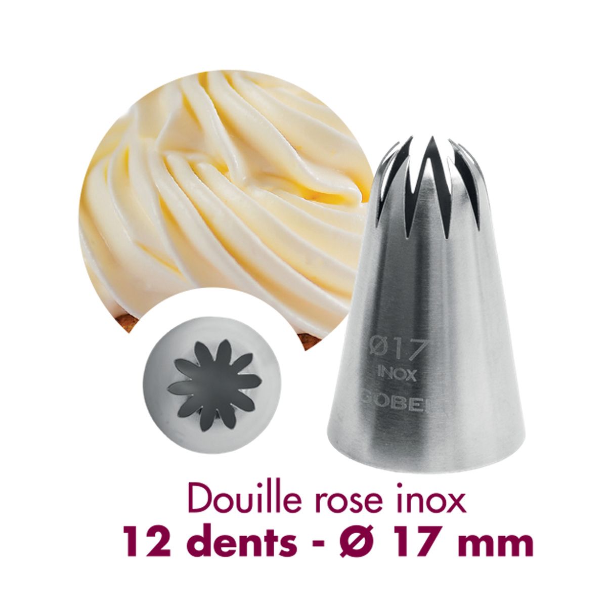 Douille à pâtisserie rose - inox - 12 dents - ø 17 mm - gobel