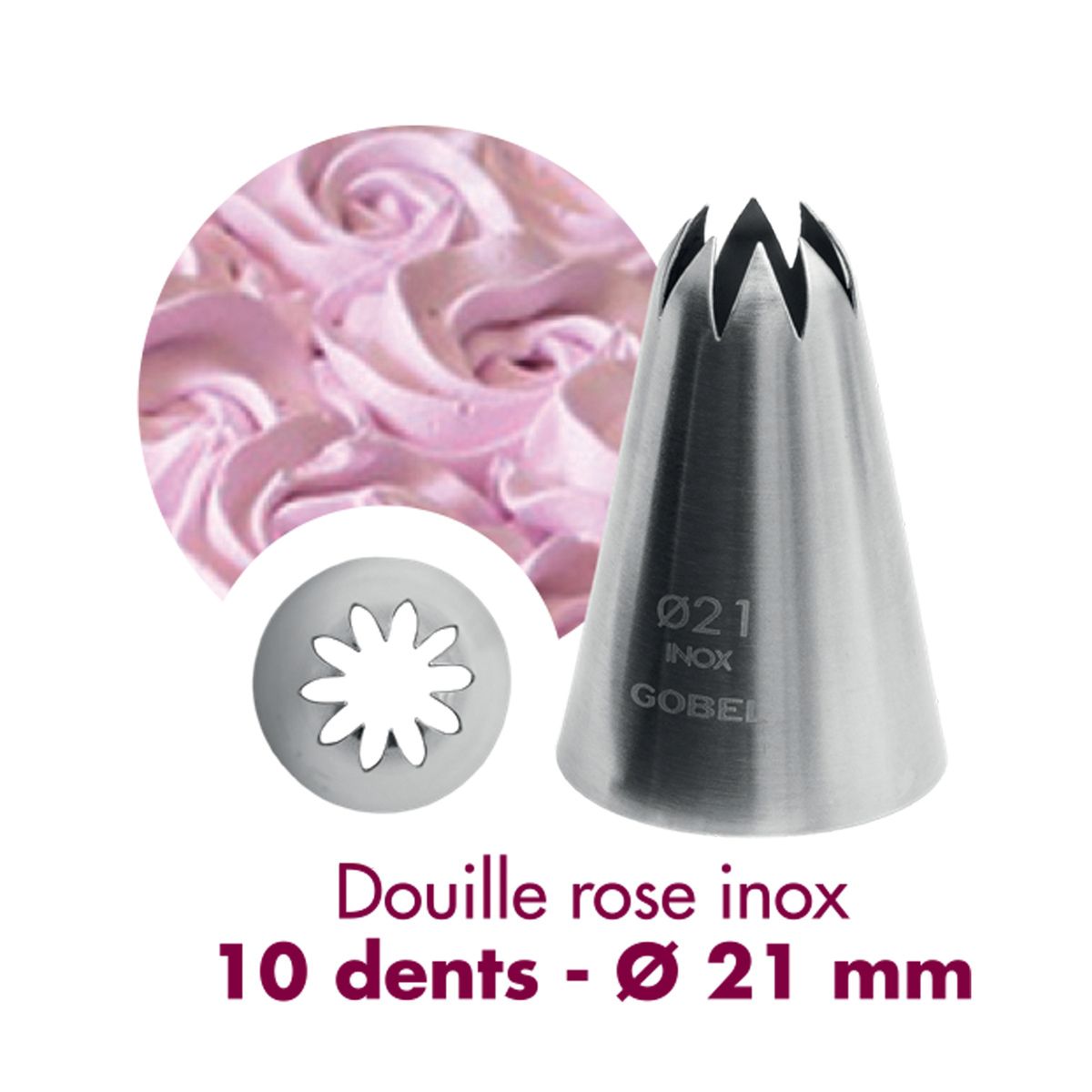 Douille à pâtisserie rose - inox - 10 dents - ø 21 mm - gobel