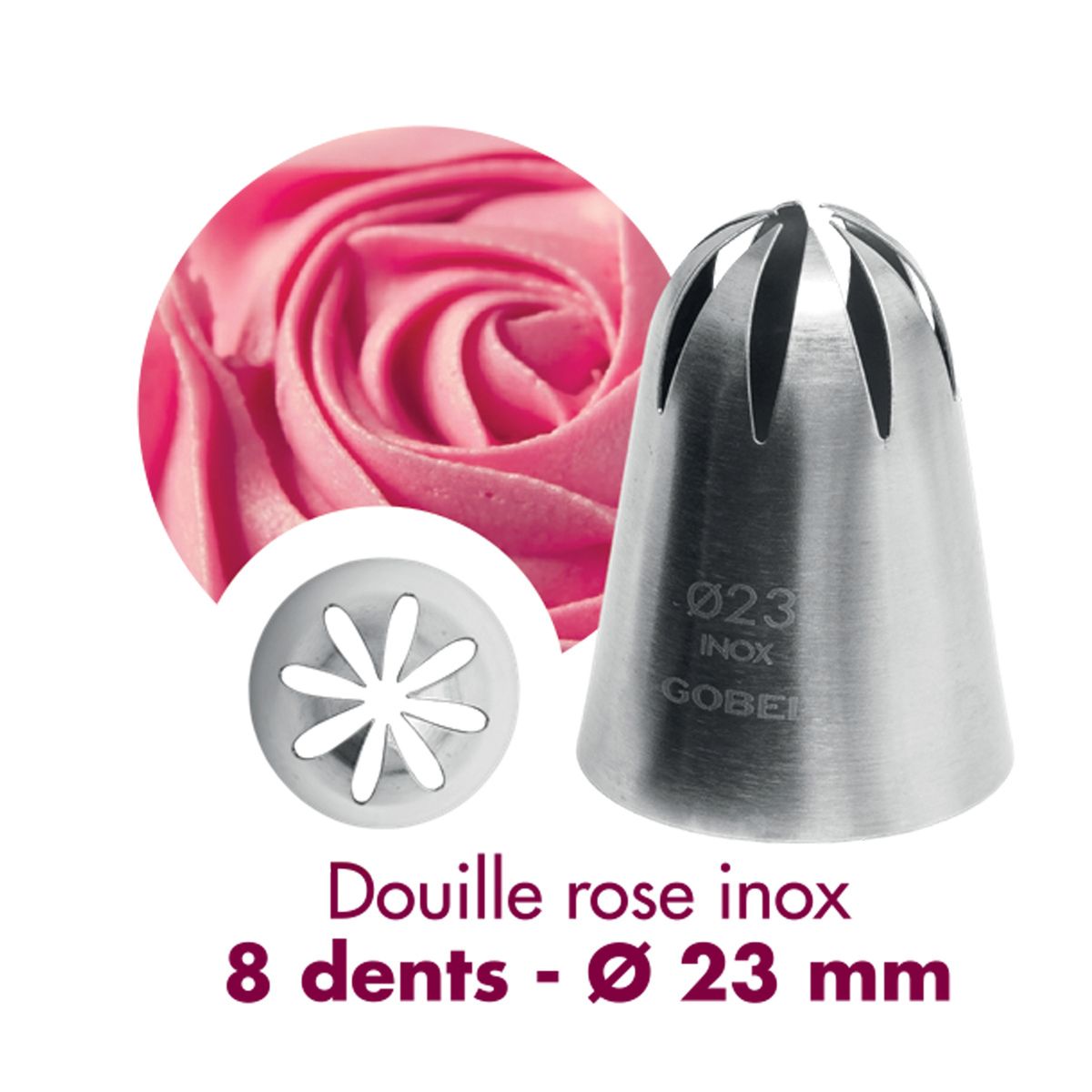 Douille à pâtisserie rose - inox - 8 dents - ø 23 mm - gobel