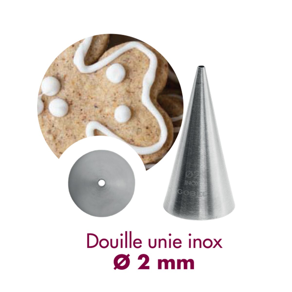 Douille à pâtisserie unie - inox - ø 2 mm- gobel
