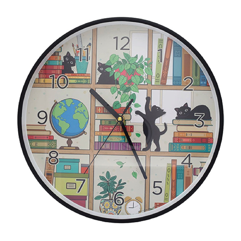 Horloge plastique ø30 cm bug art chat bibliothèque - kiub