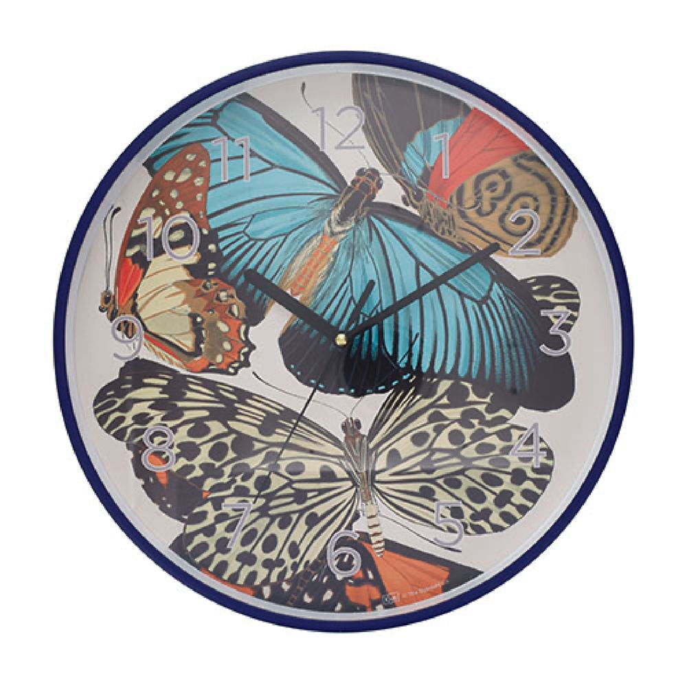 Horloge plastique ø30 cm encyclopédia papillons bleus - kiub