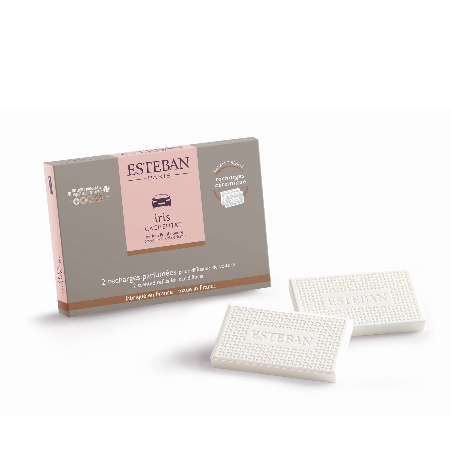 Lot de 2 recharges iris cahemire pour diffuseur de voiture & pochette à parfum - esteban