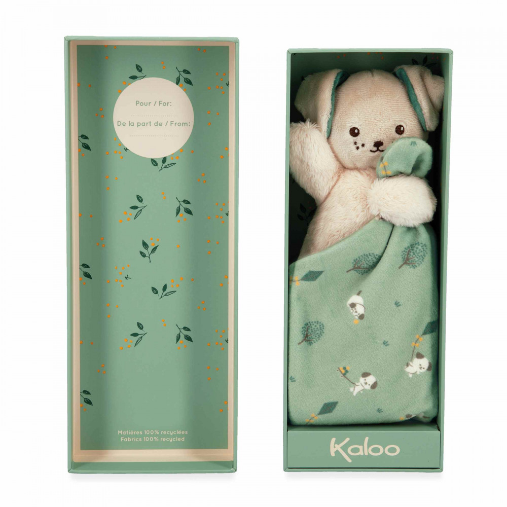Doudou carré douceur chien vert - 18 cm - kaloo 