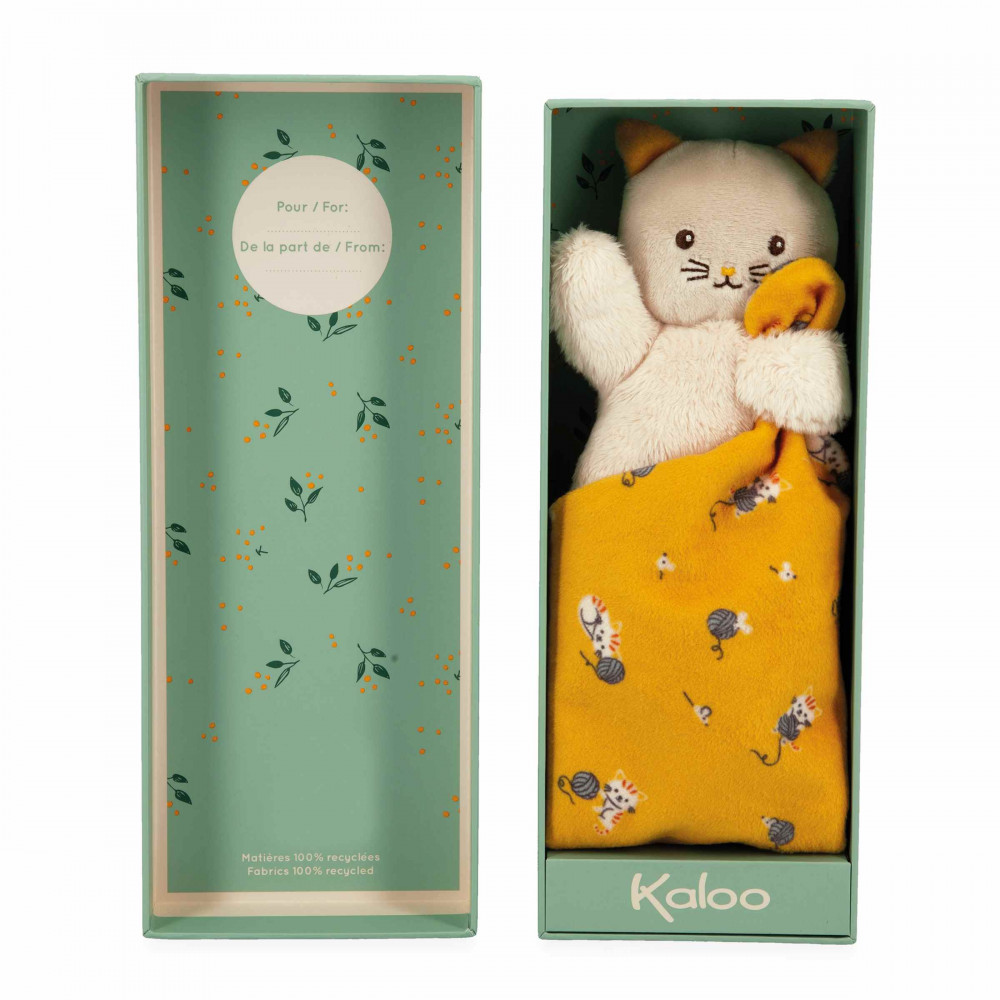 Doudou carré douceur chat jaune - 18 cm - kaloo 