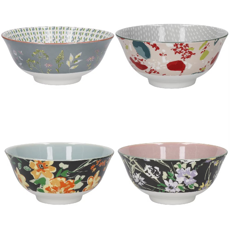 Lot de 4 bols assortis 15 cm decor floral - kitchencraft