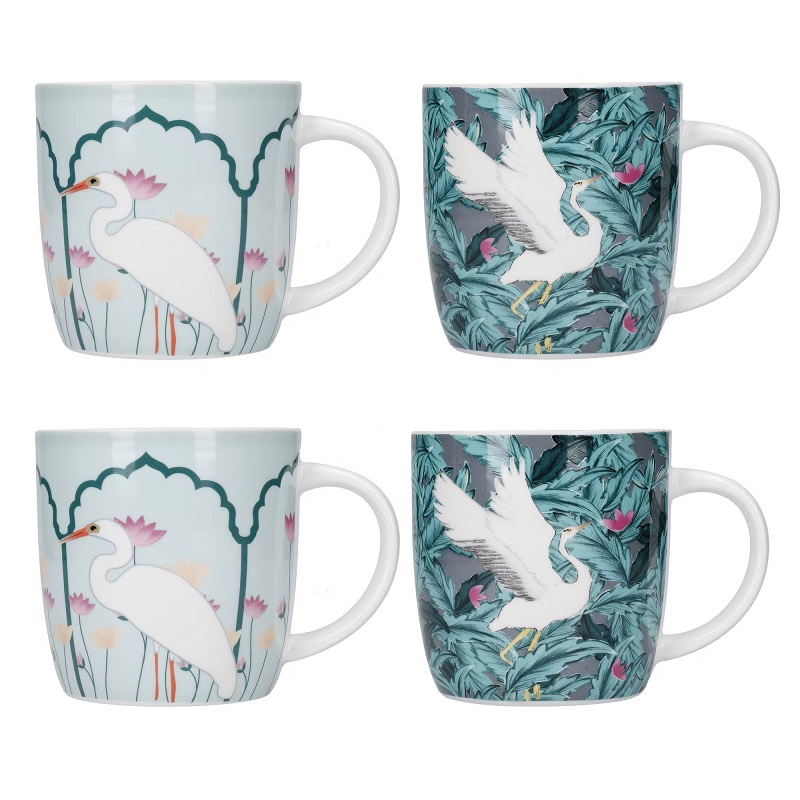 Lot de 4 mugs assortis 425 ml decor grues exotiques - kitchencraft